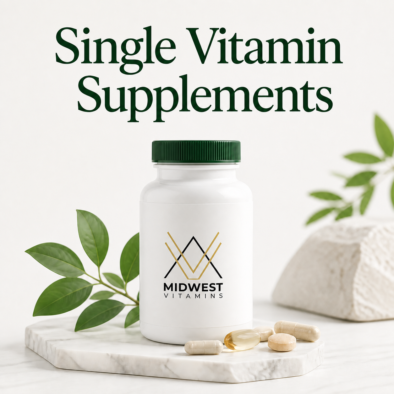 Single Vitamin Supplements category image with Midwest Vitamins branding