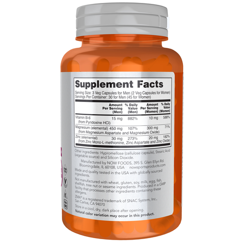 NOW Sports ZMA Zinc Magnesium B-6 90 VCaps