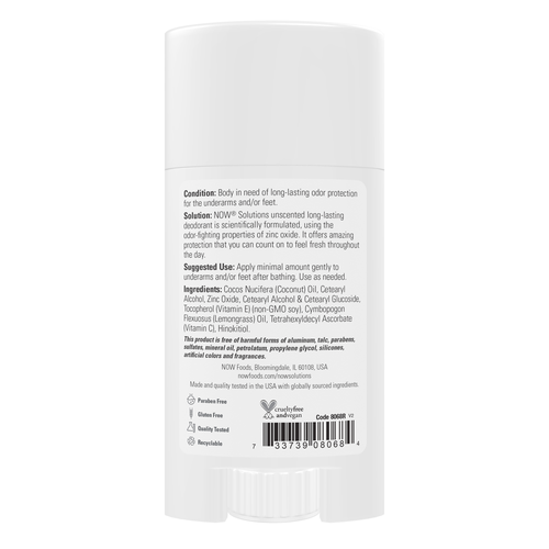 NOW Solutions Natural Deodorant Stick Unscented 2.2 oz | Aluminum-Free