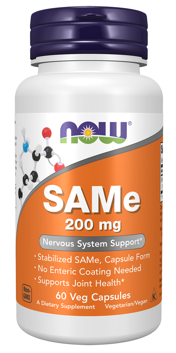 NOW Foods SAMe 200 mg - 60 Veg Capsules front package image