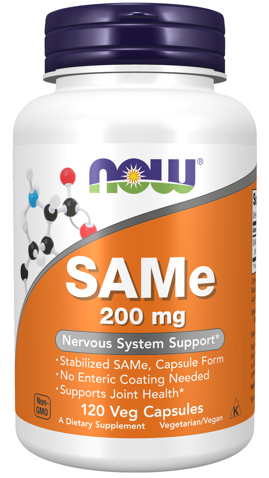 NOW Foods SAMe 200 mg - 120 Veg Capsules front package image