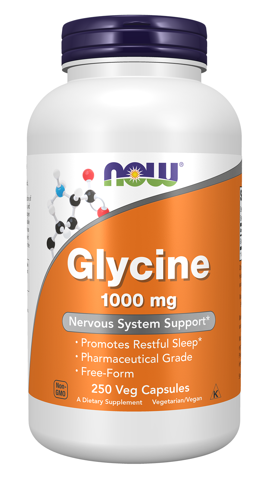 NOW Foods Glycine 1000 mg - 250 Veg Capsules front package image