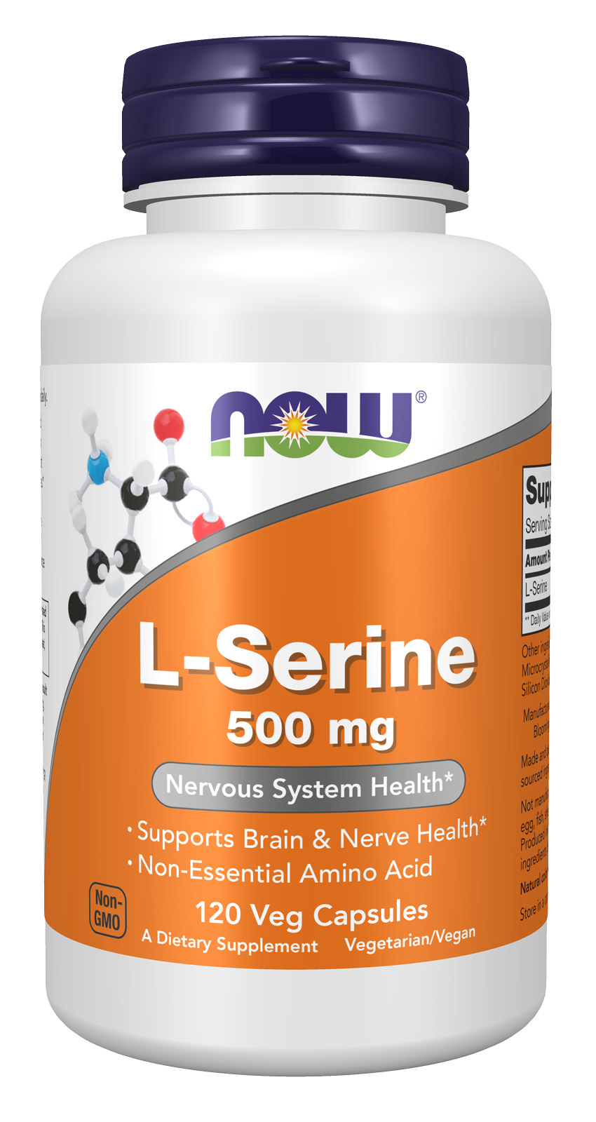 NOW Foods L-Serine 500 mg - 120 Veg Capsules front package image