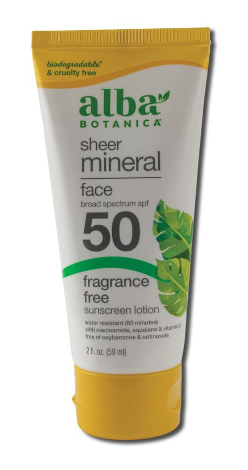 Alba Botanica Sheer Mineral Face Sunscreen SPF 50 package