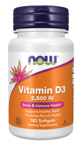 NOW Foods Vitamin D3 2500 IU - 180 Softgels front package image