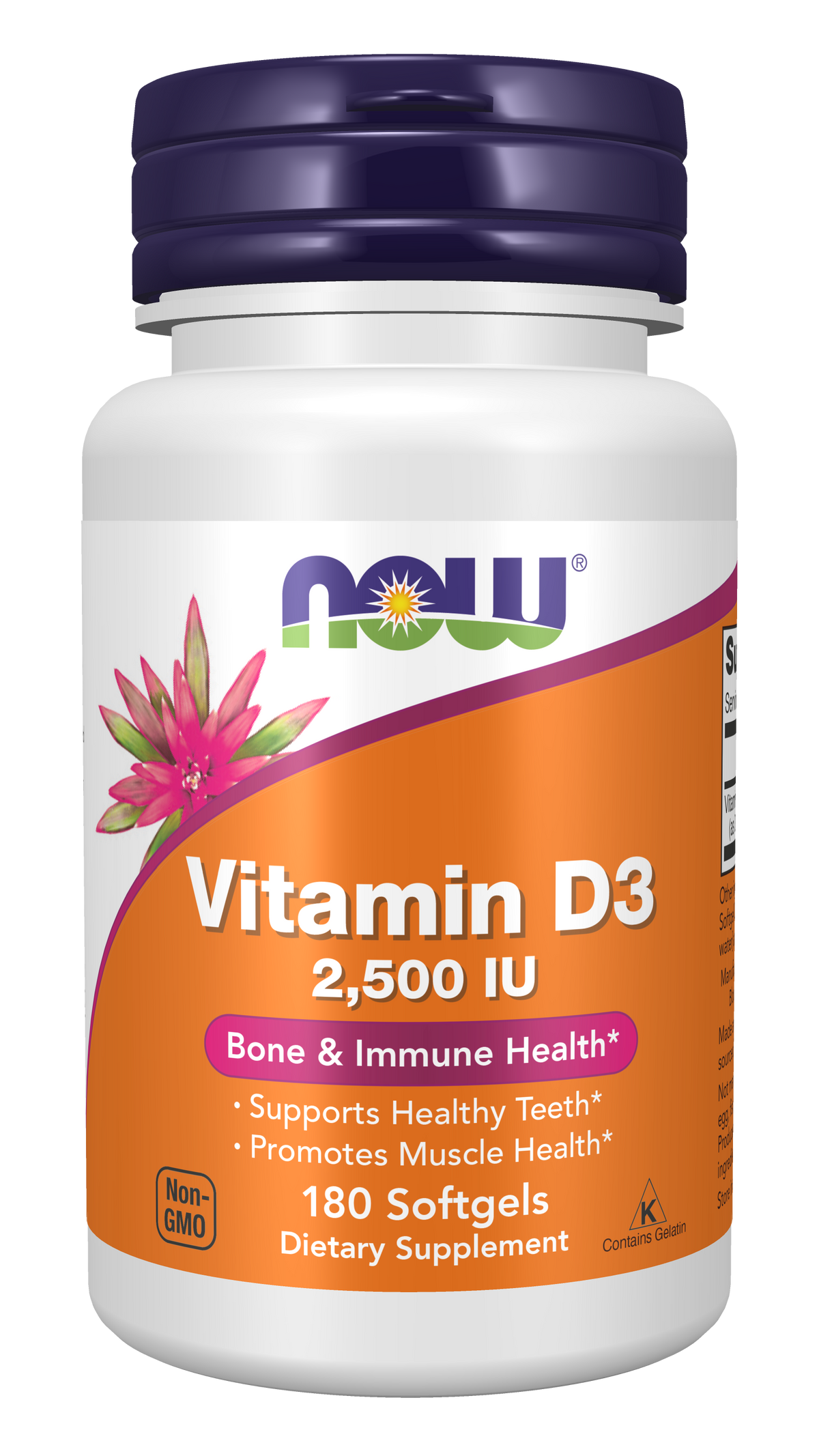NOW Foods Vitamin D3 2500 IU - 180 Softgels front package image