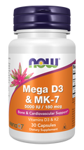 NOW Foods Mega D3 & MK-7 - 30 Capsules front package image