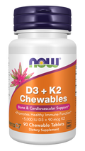 NOW Foods D3 + K2 - 90 Chewable Tablets front package image