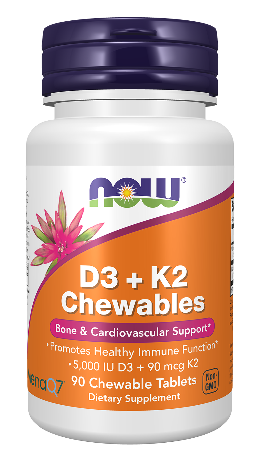 NOW Foods D3 + K2 - 90 Chewable Tablets front package image