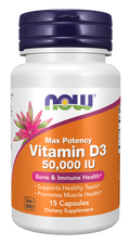 NOW Foods Vitamin D3 50,000 IU - 15 Capsules front package image