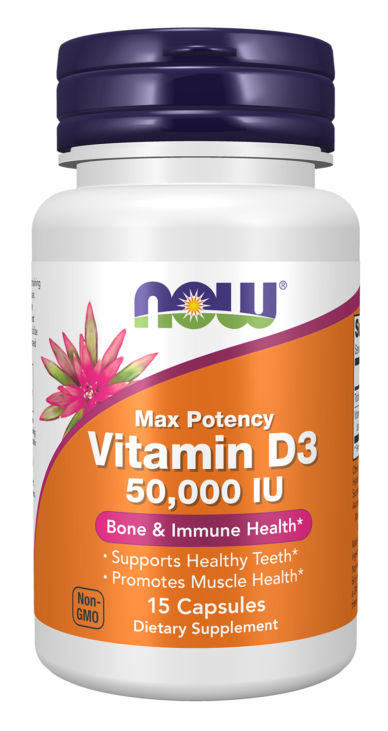 NOW Foods Vitamin D3 50,000 IU - 15 Capsules front package image