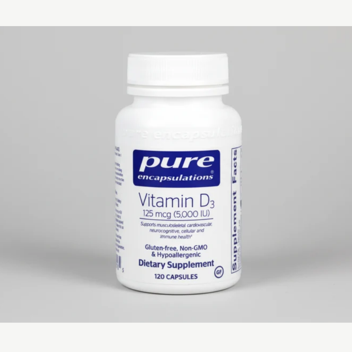 Pure Encapsulations Vitamin D3 125 mcg 5,000 IU - 120 Capsules front label