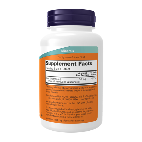 NOW Foods Zinc 50 mg 250 Tablets | Value Size