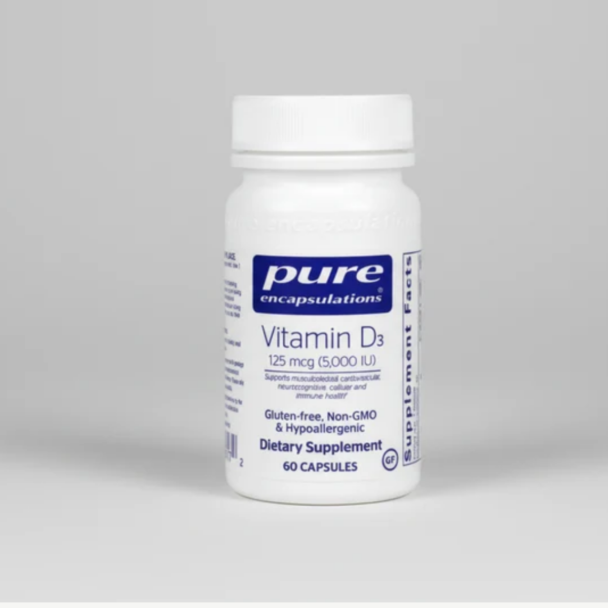 Pure Encapsulations Vitamin D3 125 mcg 5,000 IU - 60 Capsules front label