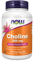 NOW Foods Choline 300 mg - 100 Veg Capsules front package image