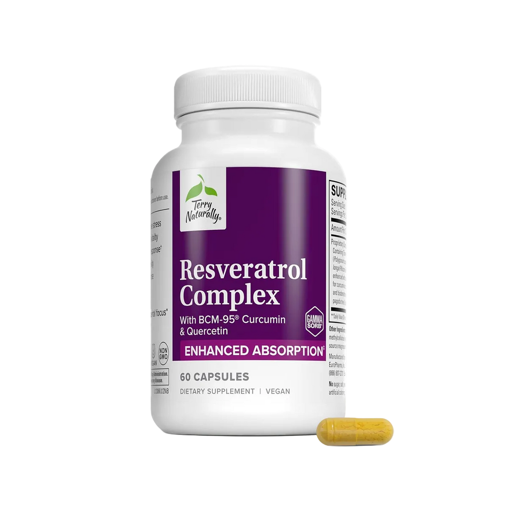 Terry Naturally Resveratrol Complex 60 Capsules front label on a light background