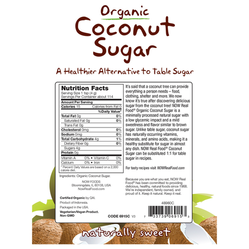 NOW Foods Organic Coconut Sugar 16 oz