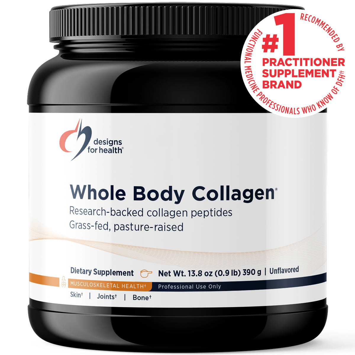 Designs for Health Whole Body Collagen 390 g (0.86 lb) powder front label