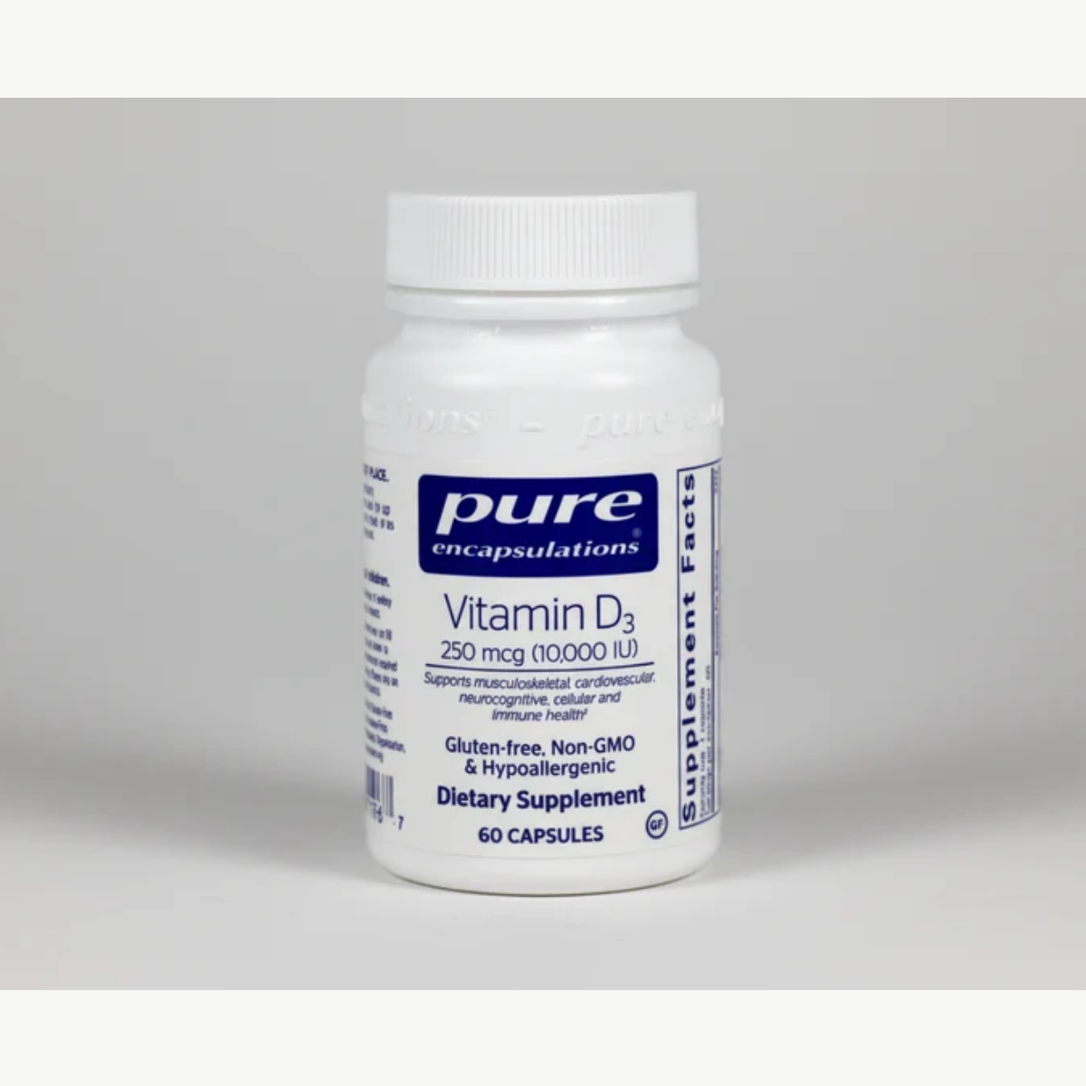 Pure Encapsulations Vitamin D3 250 mcg 10,000 IU - 60 Capsules front label