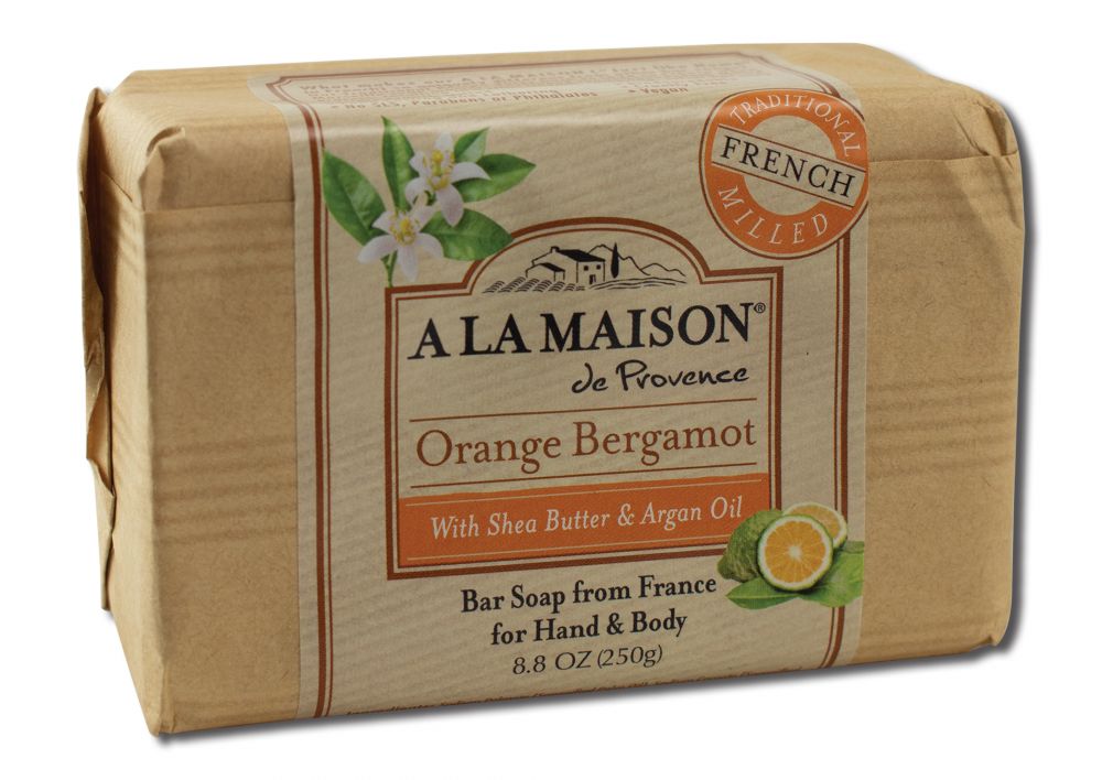 A La Maison Orange Bergamot French milled bar soap, 8.8 oz package