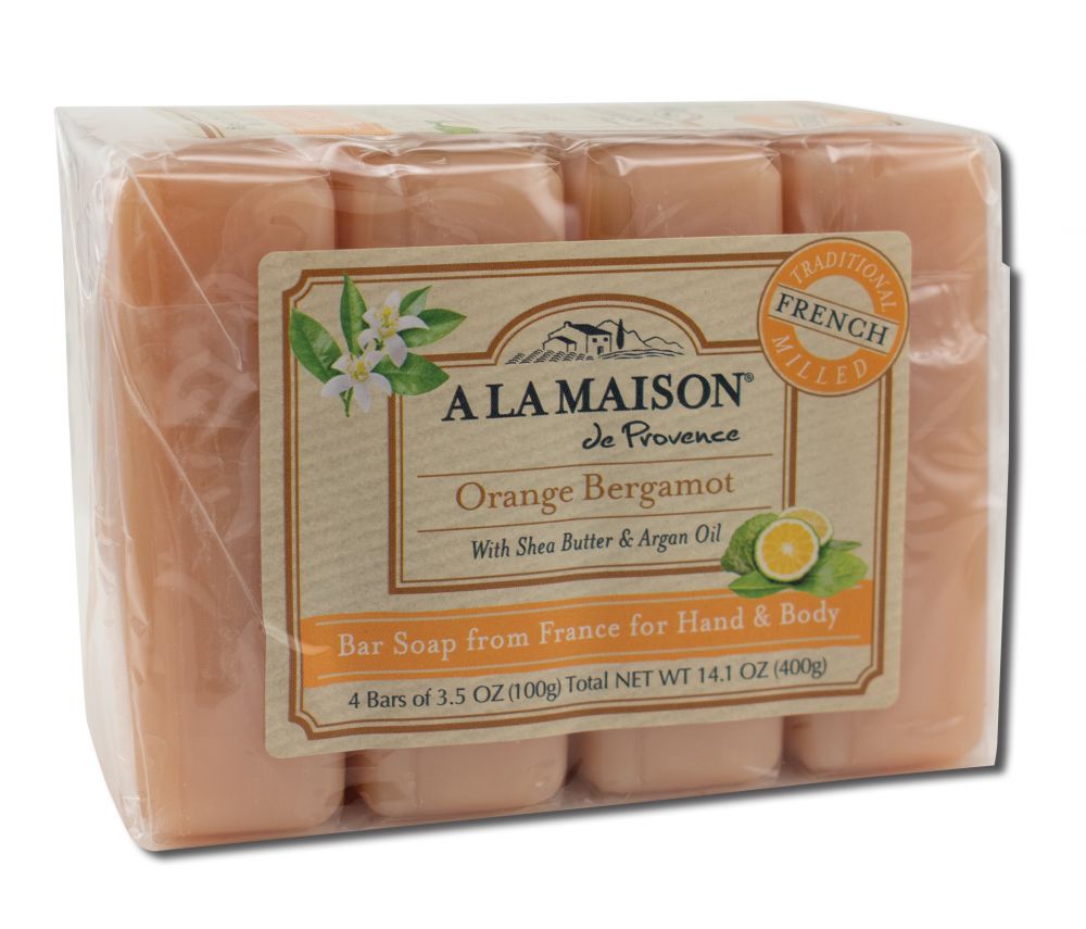 A La Maison Orange Bergamot Bar Soap 4 x 3.5 oz package
