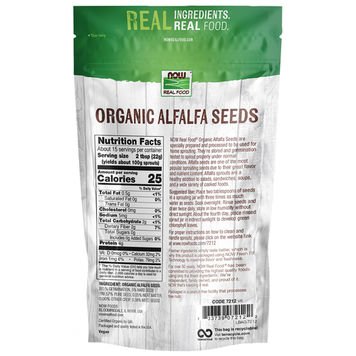 NOW Foods Organic Alfalfa Seeds for Sprouting 12 oz