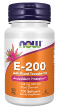 NOW Foods Vitamin E-200 With Mixed Tocopherols - 100 Softgels front package image