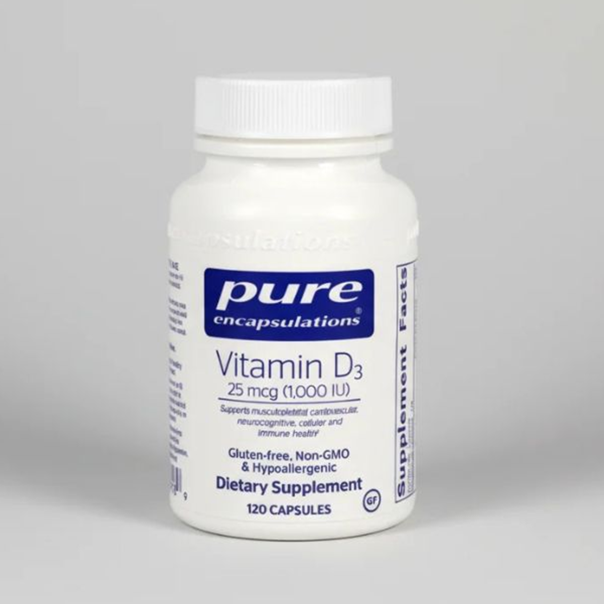 Pure Encapsulations Vitamin D3 25 mcg - 120 Capsules front label