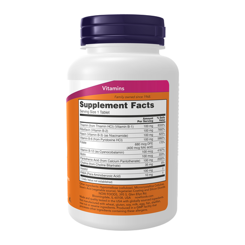 NOW Foods B-100 Sustained Release 100 Tablets | Full-Spectrum B Vitamins