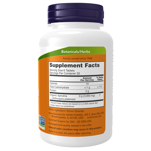 NOW Foods Spirulina Organic 500 mg 200 Tablets