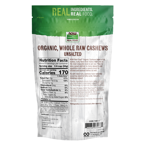 NOW Foods Organic Raw Unsalted Cashews 10 oz
