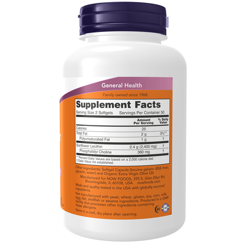 NOW Foods Sunflower Lecithin 1200 mg | 100 Softgels | Non-Soy product image 2