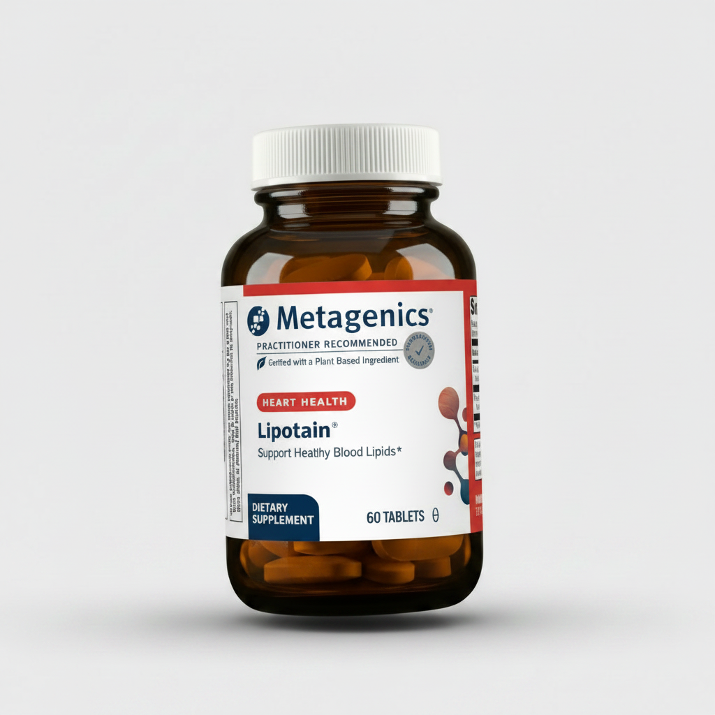 Metagenics Lipotain supplement bottle on a white background