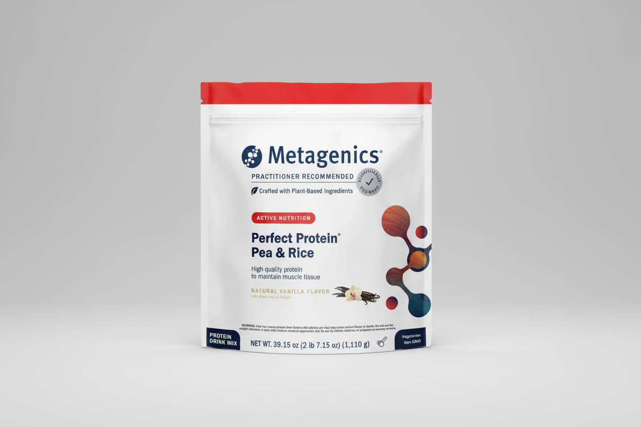 Metagenics Perfect Protein Pea & Rice package on a white background
