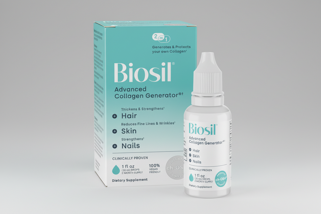 Biosil Advanced Collagen Generator bottle and packaging on a white background
