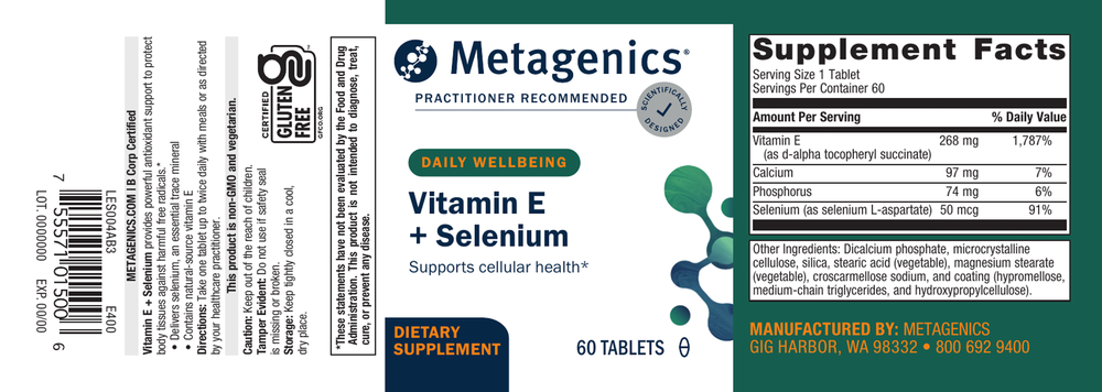 Metagenics Vitamin E + Selenium 60 Tablets
