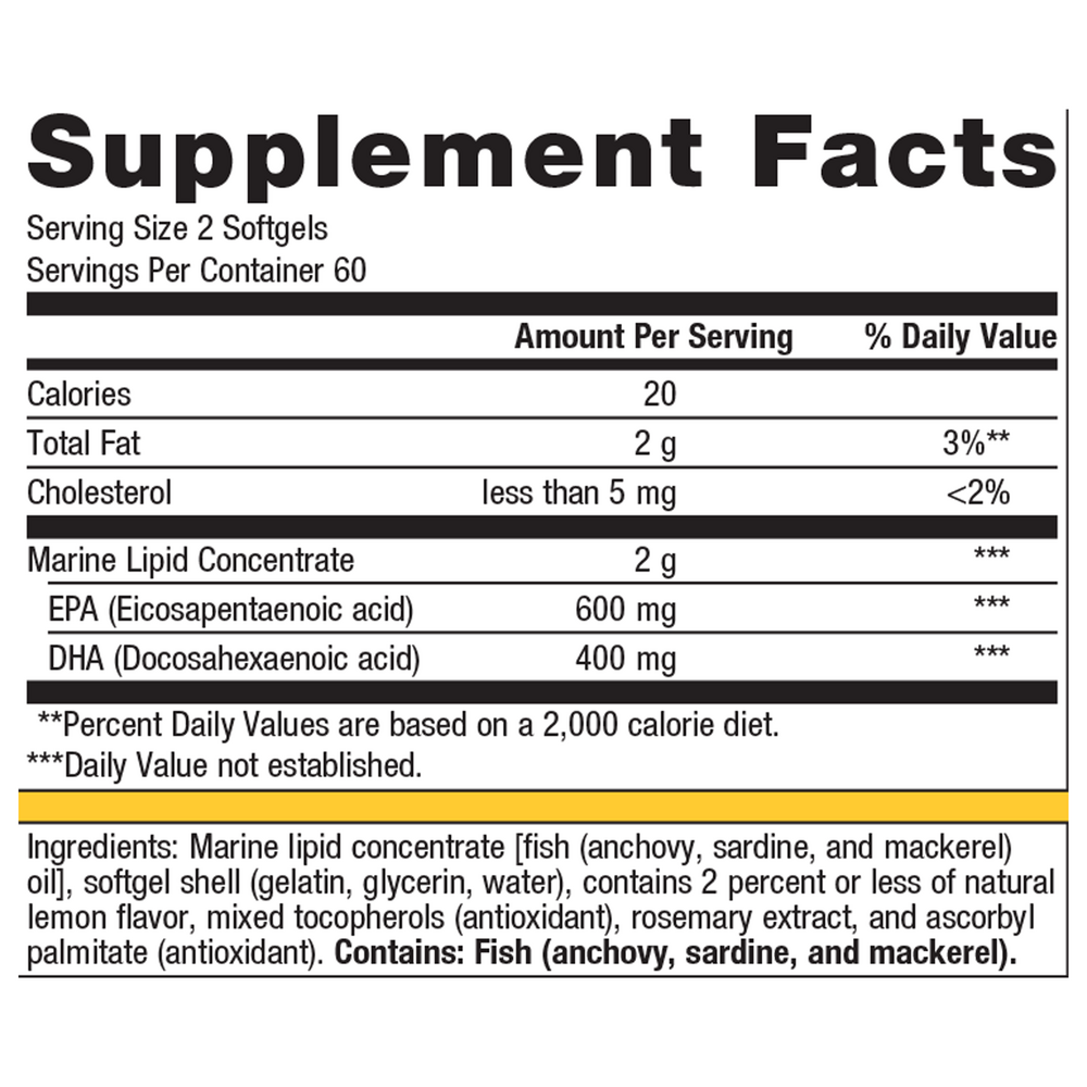Metagenics OmegaGenics Fish Oil EPA & DHA 500mg Lemon 120 Softgels