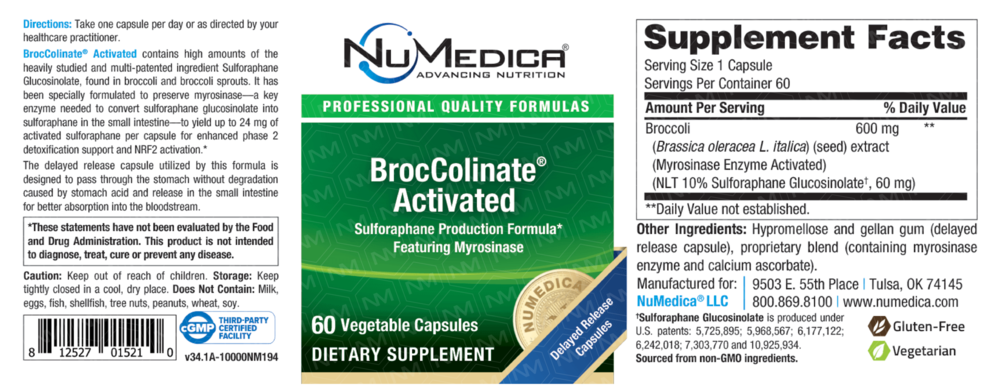 NuMedica BrocColinate Activated 60 Vegetable Capsules