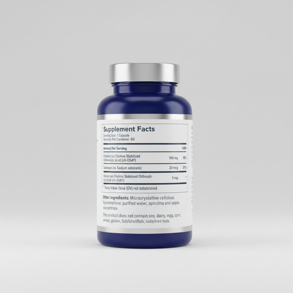 Supplement facts label with detailed nutritional information on a white background