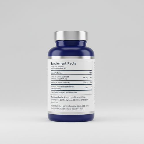 Supplement facts label with detailed nutritional information on a white background