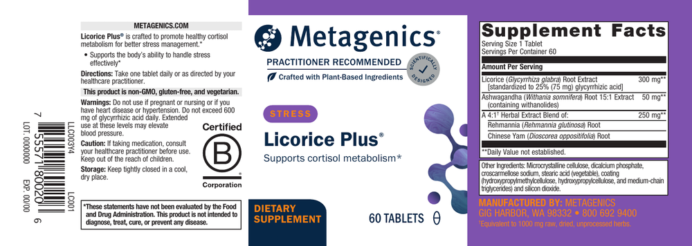 Metagenics Licorice Plus 60 Tablets