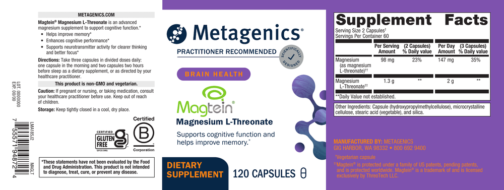 Metagenics Magtein Magnesium L-Threonate 120 Capsules