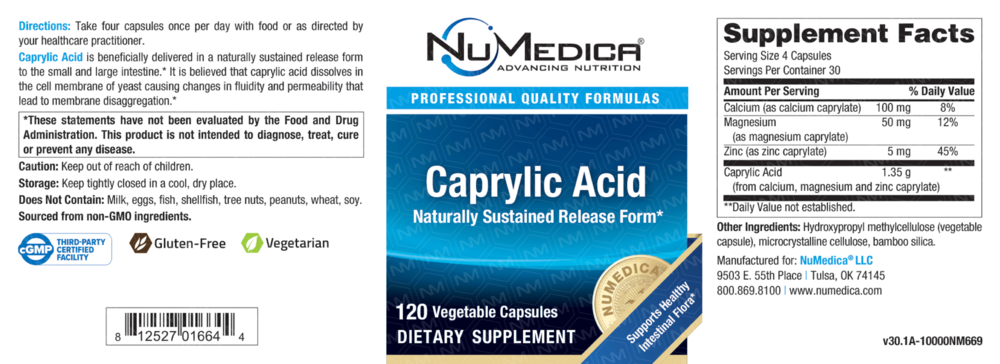 NuMedica Caprylic Acid 120 VCaps | C8 MCT for Digestive Wellness