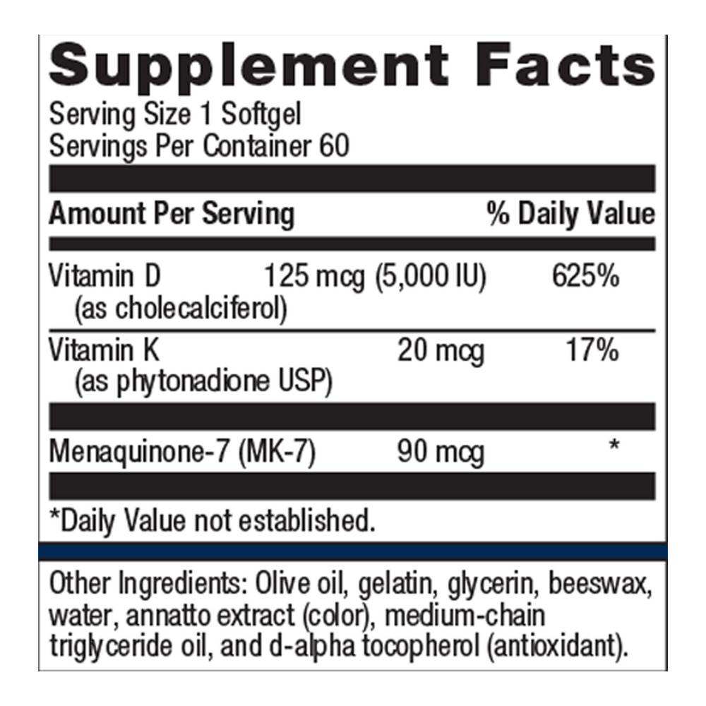 Metagenics Vitamin D3 5000 IU + Vitamin K | Bone & Heart Support | 60 Softgels