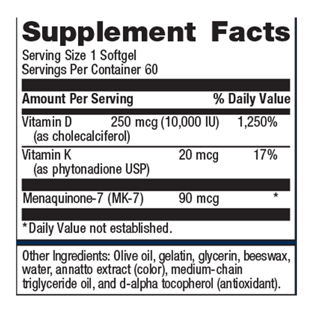 Metagenics Vitamin D3 10,000 IU + Vitamin K | Bone & Immune Support | 60 Softgels