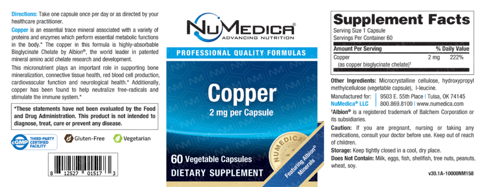 NuMedica Copper 2 mg 60 Vegetable Capsules