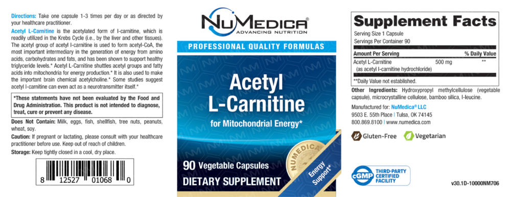 NuMedica Acetyl-L-Carnitine 90 Vegetable Capsules