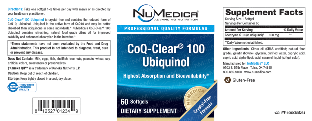 NuMedica CoQ-Clear 100 Ubiquinol 60 Softgels | Active CoQ10