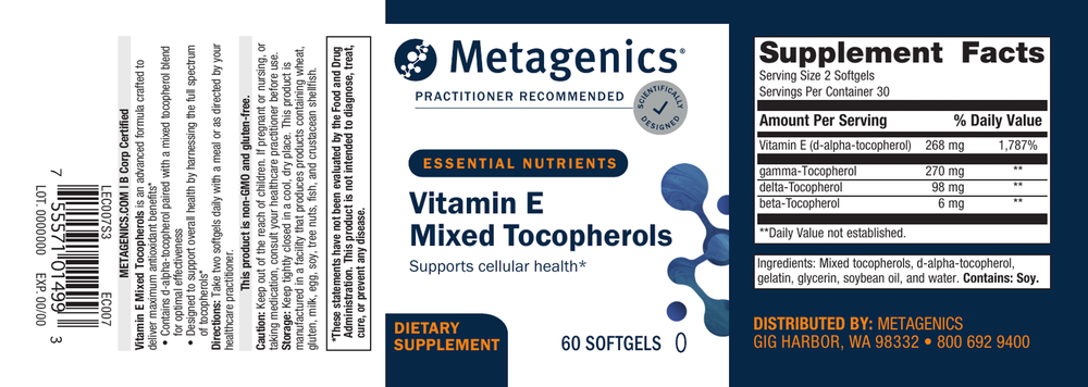 Metagenics Vitamin E Mixed Tocopherols 60 Softgels