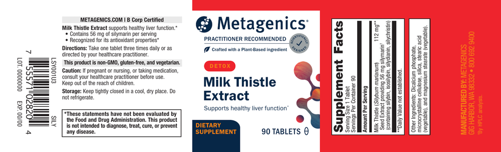 Metagenics Milk Thistle Extract 90 Tablets
